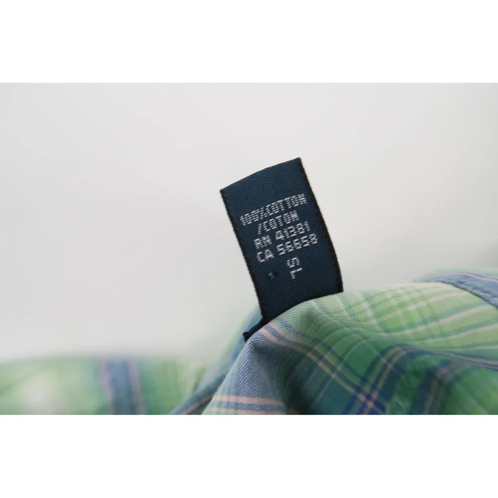 Vintage‎ Polo Ralph Lauren Western Shirt Mens Small Green Blue Plaid Pearl Snap